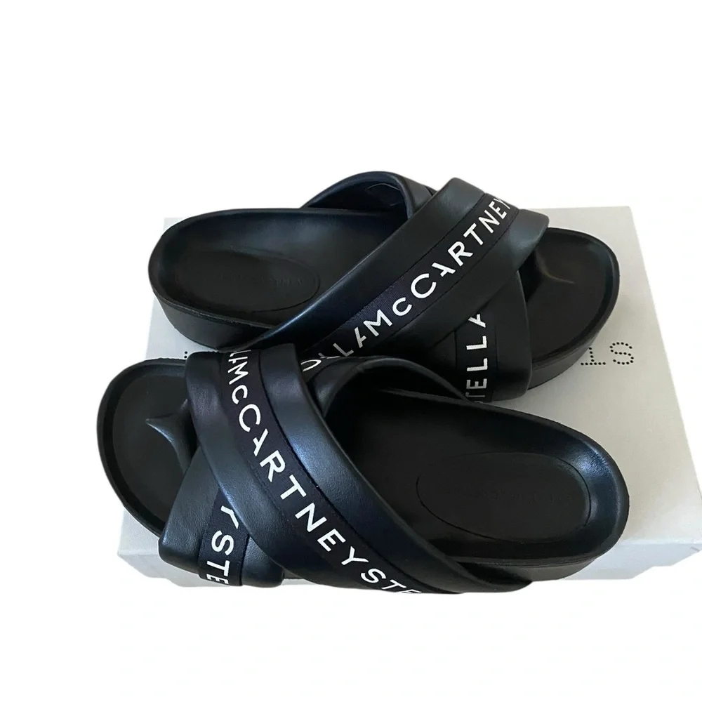 Stella McCartney Logo Platform Slides – Black – Size 38 (US 8) - Picture 1 of 8